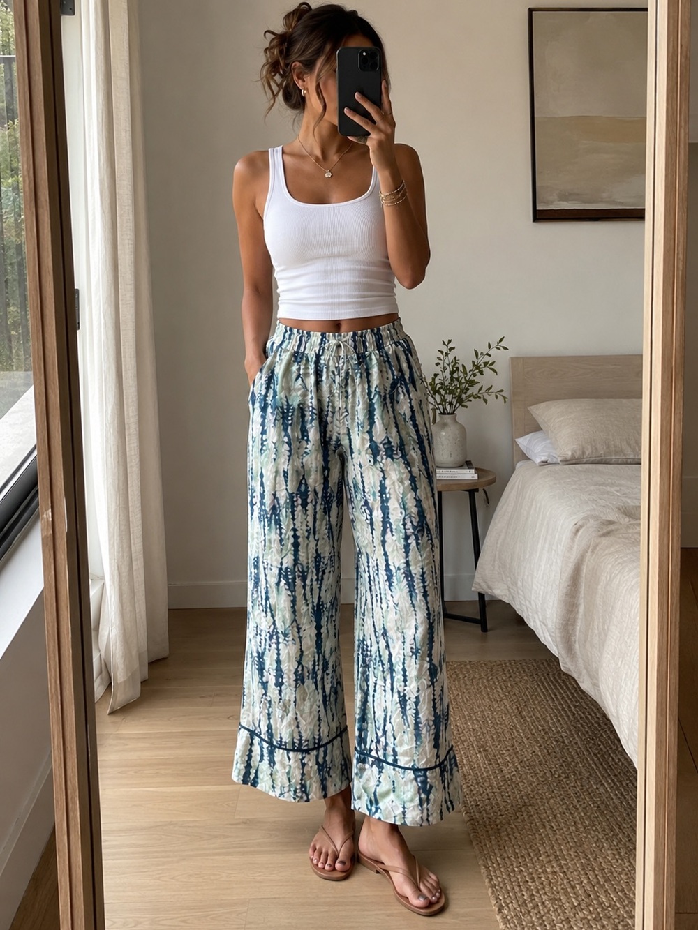 MOVOM Tie-Dye Wide Leg Boho Lounge Pants XS/S Blue Flowy Beach Vacation Trousers